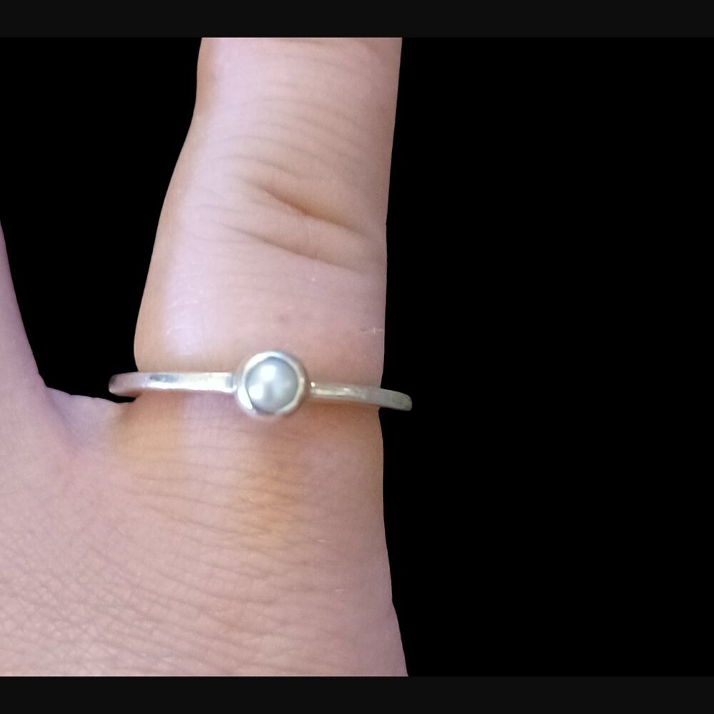 Sterling Silver Pearl Accent Thin Band Ring - White